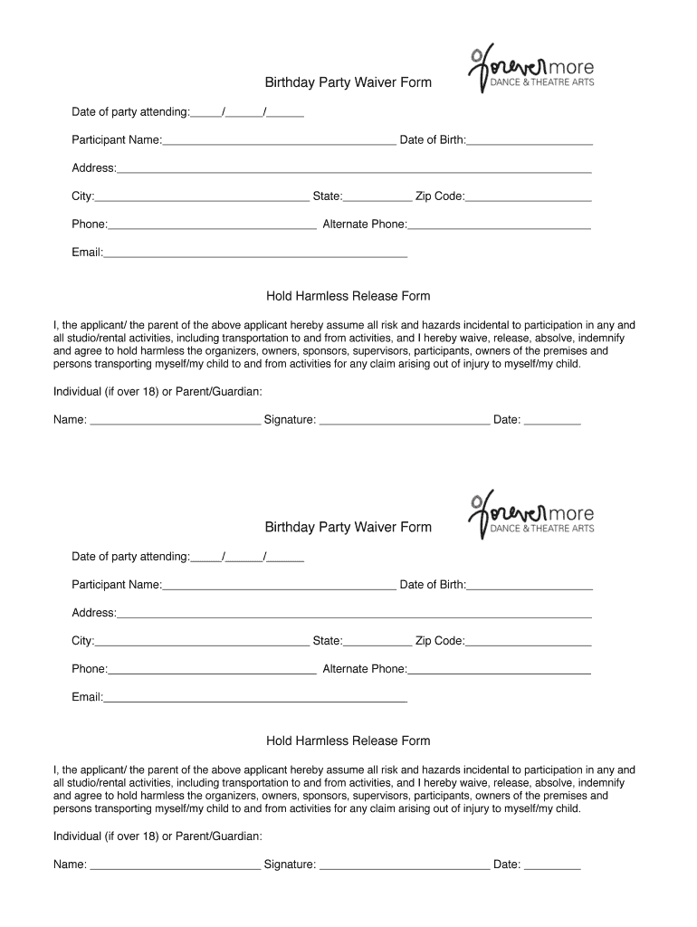 Birthday Party Waiver Form - cdn1assetssites Preview on Page 1