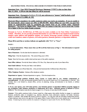 New Jersey Financial Disclosure Statement