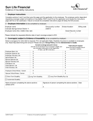 Sun Life Evidence of Insurability Application