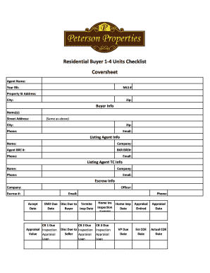 BResidentialb Buyer 1-4 Units Checklist Coversheet