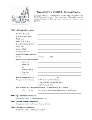 Request for Form DS-2019: J-1 Exchange Student