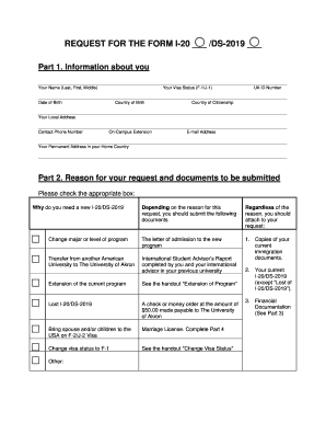 Request for Form I-20/DS-2019