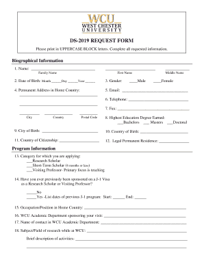 DS-2019 Request Form