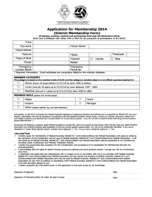 Netball Australia Membership Application Form