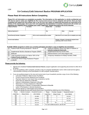 CenturyLink Internet Basics Program Application