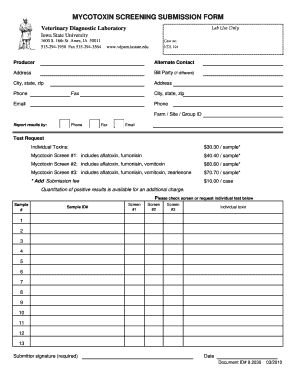 Mycotoxin Screening Submission Form