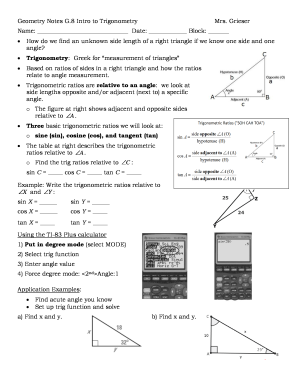 Intro to Trigonometry Worksheet