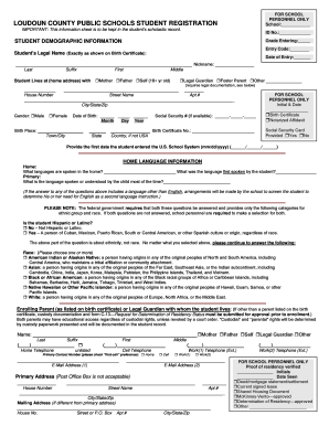 Loudoun County Public Schools Student Registration Form