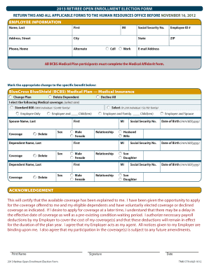2013 Retiree Open Enrollment Election Form