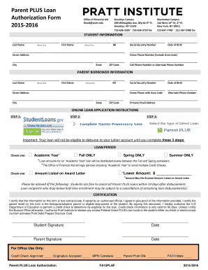Parent PLUS Loan Authorization Form