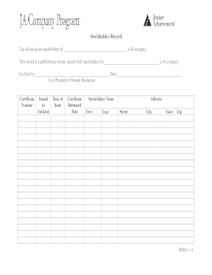 Stockholder Record Form