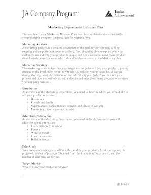 Marketing Department Business Plan Template
