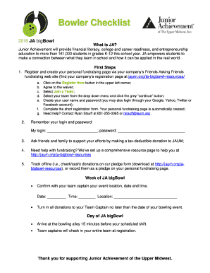Junior Achievement Bowler Checklist