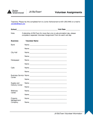 Junior Achievement Volunteer Assignment Form