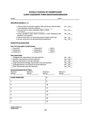 Client Assessment Form for Microdermabrasion