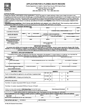 Florida Death Record Application