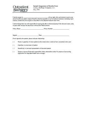 Fillable Online Sample Assignment of Benefits Form Courtesy Fax Email ...