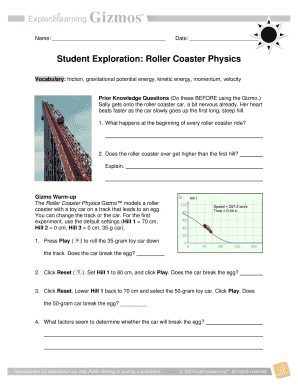 Roller Coaster Physics Student Exploration