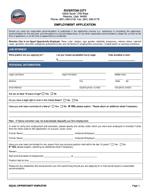 Riverton City Employment Application