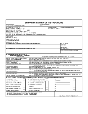 Shipper's Letter of Instructions