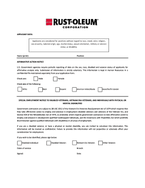 Rust-Oleum Employment Application Form