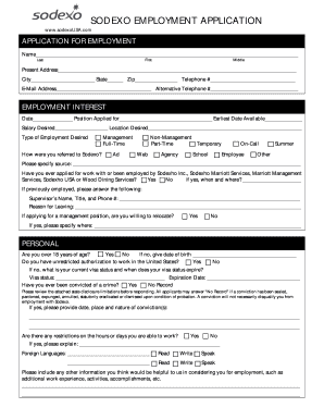 Sodexo Employment Application Form