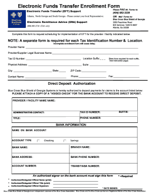 Blue Cross Blue Shield EFT Enrollment Form