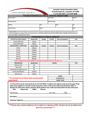 Lancaster County Convention Center Electrical Service Order Form