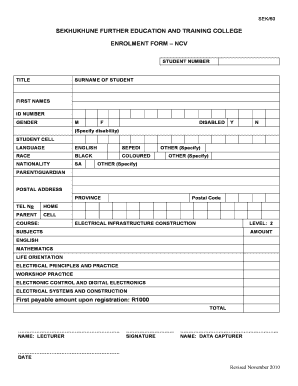 Sekhukhune College NCV Enrolment Form
