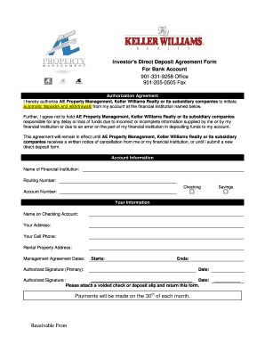 Investor's Direct Deposit Agreement Form