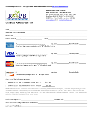 Credit Card Authorization Form