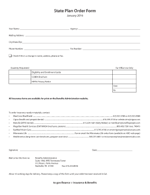 State Plan Order Form