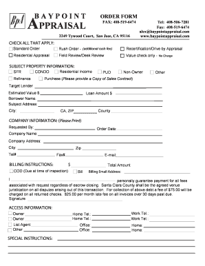 Baypoint Appraisal Order Form