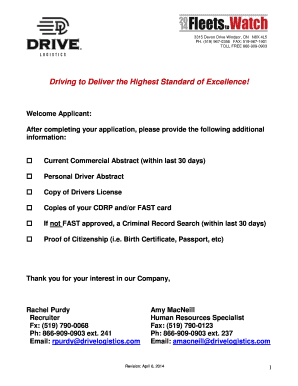 Driver Application for Employment