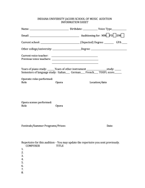 INFORMATION SHEET - Jacobs School of Music - music indiana