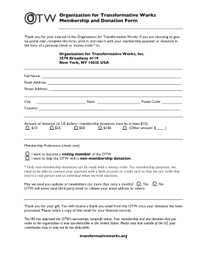 Organization for Transformative Works Membership and Donation Form