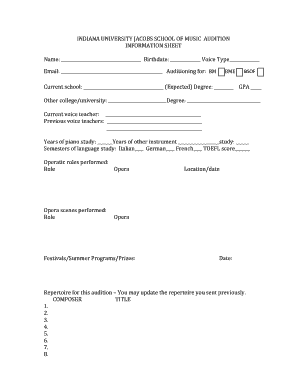 INDIANA UNIVERSITY JACOBS SCHOOL OF MUSIC AUDITION - music indiana
