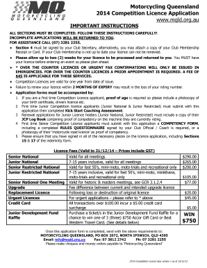 2014 Queensland Competition Motorcycle Licence Application