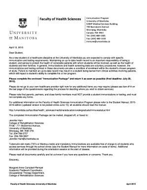 University of Manitoba Immunization Package