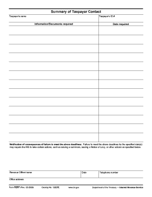 IRS Form 9297 Summary of Taxpayer Contact