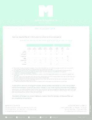 California School Immunization Form