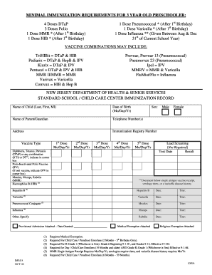 New Jersey Preschool Immunization Record
