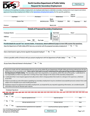 North Carolina Secondary Employment Request Form