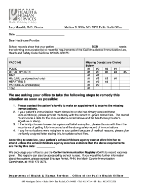 California School Immunization Notice