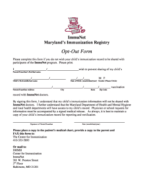 Maryland Immunization Opt-Out Form