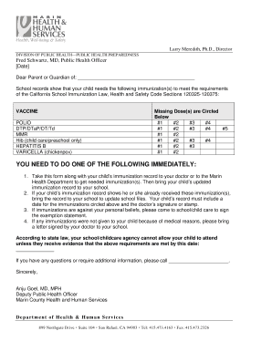 California School Immunization Notice
