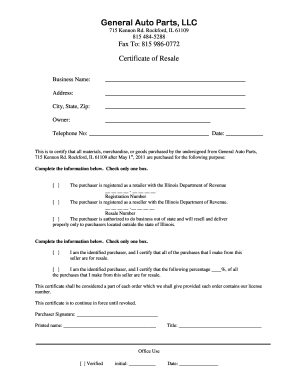 Illinois Certificate of Resale