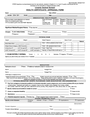 New York Health Certificate Appraisal Form