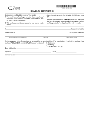 Oregon Disability Certification Form