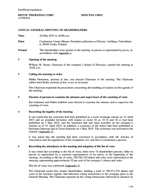 fillable online biotie therapies corp minutes 12015 annual general